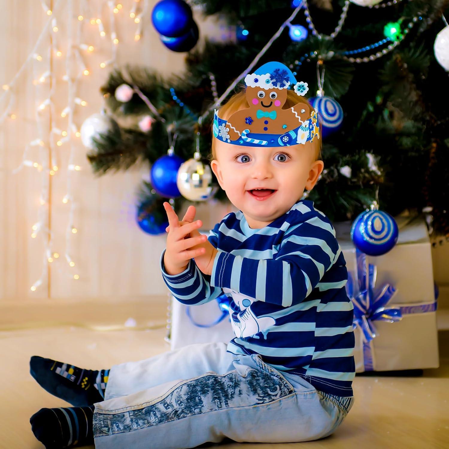 imageWinlyn Winter Craft Kits Christmas DIY Holiday Headbands Snowflake Snowman Penguin Foam Stickers Kids Art ampamp Party Favors