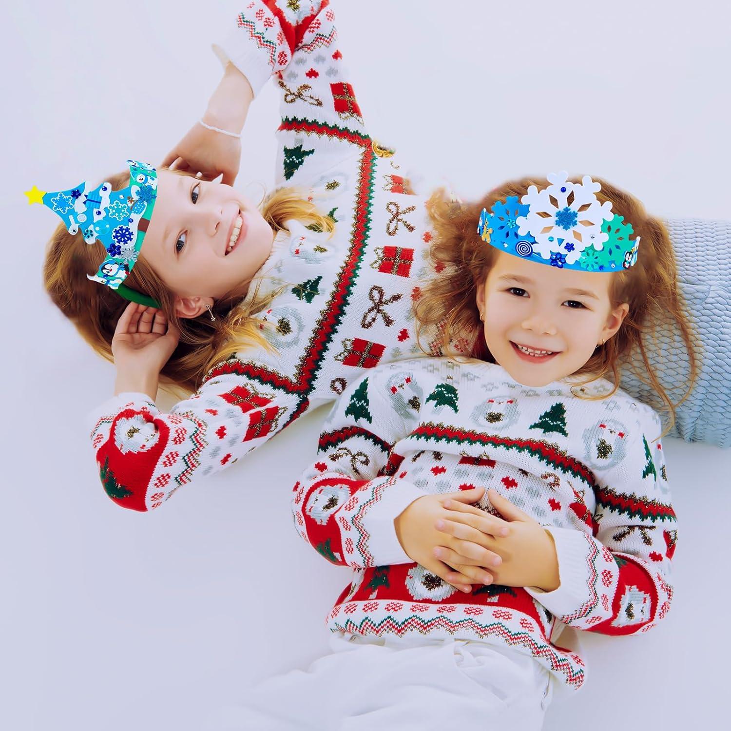 imageWinlyn Winter Craft Kits Christmas DIY Holiday Headbands Snowflake Snowman Penguin Foam Stickers Kids Art ampamp Party Favors