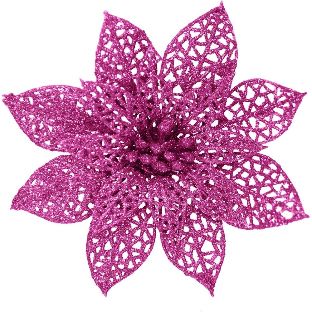 imageSupla 24 Pack Christmas Red Glitter Poinsettia Flowers Picks Christmas Tree Ornaments 59quot Wide for Red Christmas Tree Wreaths Garland Holiday Seasonal Wedding Decorations White Gift Box IncludedPink