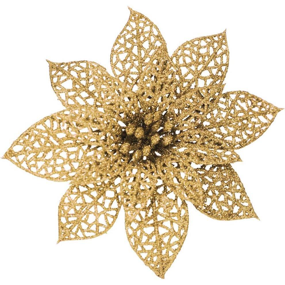 imageSupla 24 Pack Christmas Red Glitter Poinsettia Flowers Picks Christmas Tree Ornaments 59quot Wide for Red Christmas Tree Wreaths Garland Holiday Seasonal Wedding Decorations White Gift Box IncludedGold