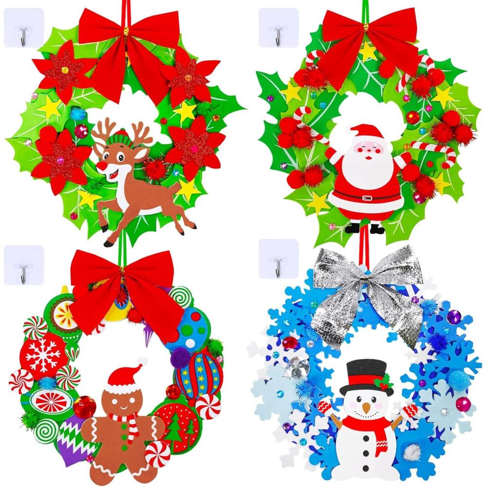 imageWinlyn 12 Sets Winter Crafts DIY 3D Christmas Wreath Ornaments Art Sets Santa Snowflake Snowman Foam Stickers Arts and Crafts for Kids Holiday Home Classroom Activities