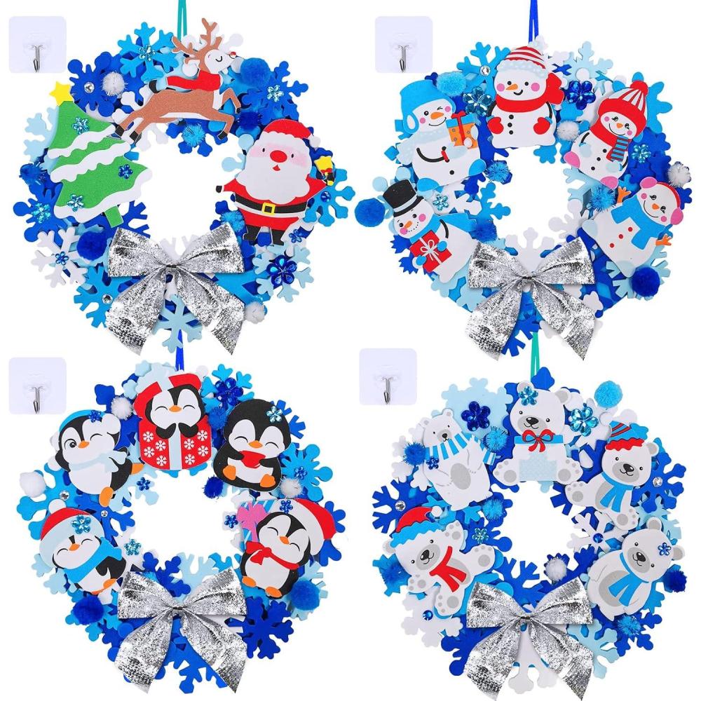 imageWinlyn 12 Sets Winter Crafts DIY Christmas Snowflake Wreath Ornaments Decorations Art Sets Snowman Santa Foam Stickers for Kids Classroom Activities