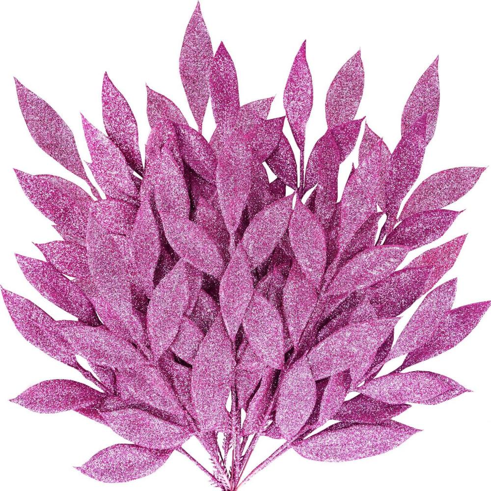 imageWinlyn 20 Pcs Pink Glitter Bay Leaf Sprays Artificial Christmas Tree Picks Sprays 127quot Tall for Pink Christmas Tree Wreath Swag Floral Arrangement Winter Wedding Bouquet Centerpiece DecorationPink
