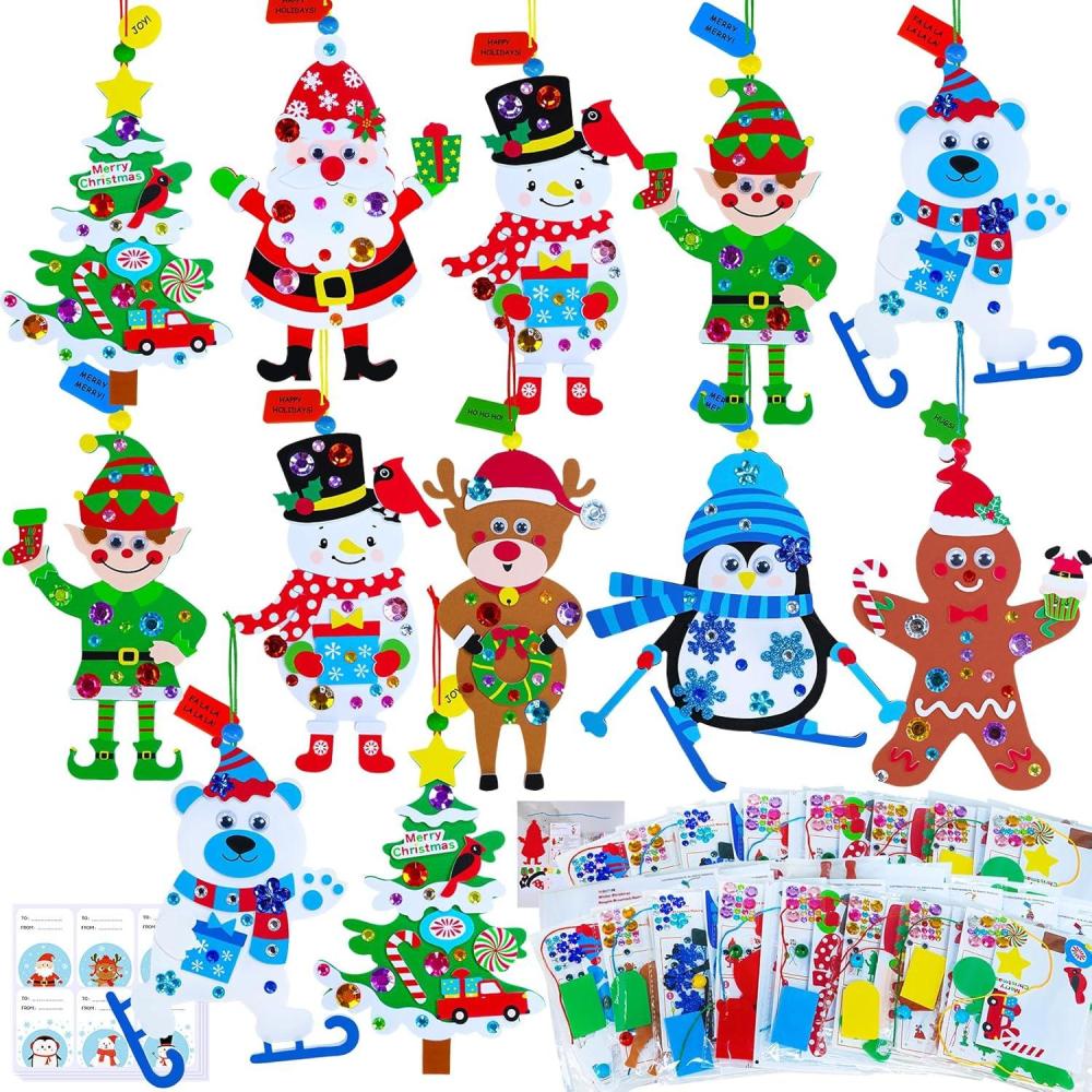 imageWinlyn 24 Set Christmas Craft Kits Winter Crafts DIY Ornaments ampamp Decorations Festive Foam Stickers Arts ampamp Crafts for Kids Holiday Home ampamp Classroom Activities Party Favors