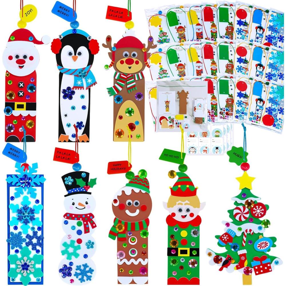 imageWinlyn 24 Sets Christmas Craft Kits Winter DIY Ornaments Decorations Festive Foam Stickers Arts and Crafts for Kids Holiday Home Classroom Activities Party Favors