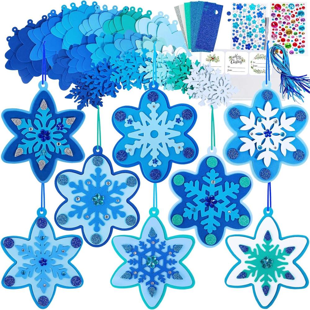 imageWinlyn 24 Sets Christmas Craft Kits Winter Crafts DIY 3D Snowflake Ornaments Decorations Art Sets Assorted Snowflake Christmas Foam Stickers for Kids Holiday Home Classroom Activities Party Favors