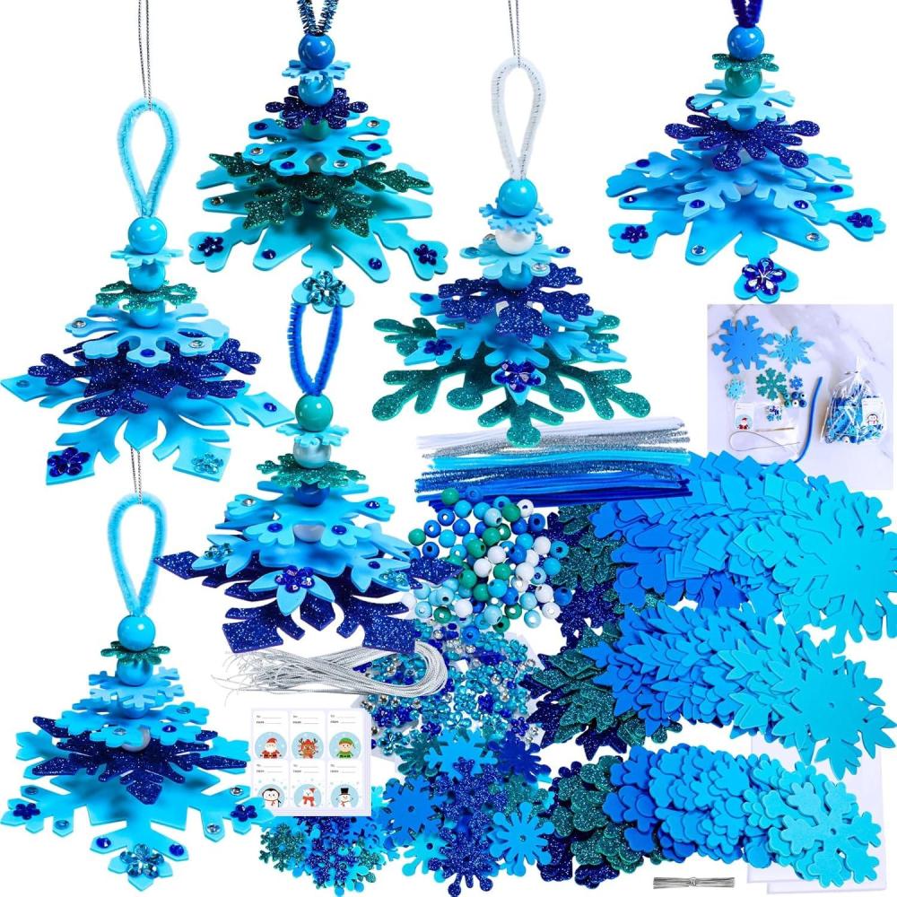 imageWinlyn 24 Sets Christmas Craft Kits Winter Crafts DIY 3D Snowflake Tree Ornaments Decorations Art Sets Foam Snowflake Christmas Arts and Crafts for Kids Holiday Classroom Art Activities Party Favors