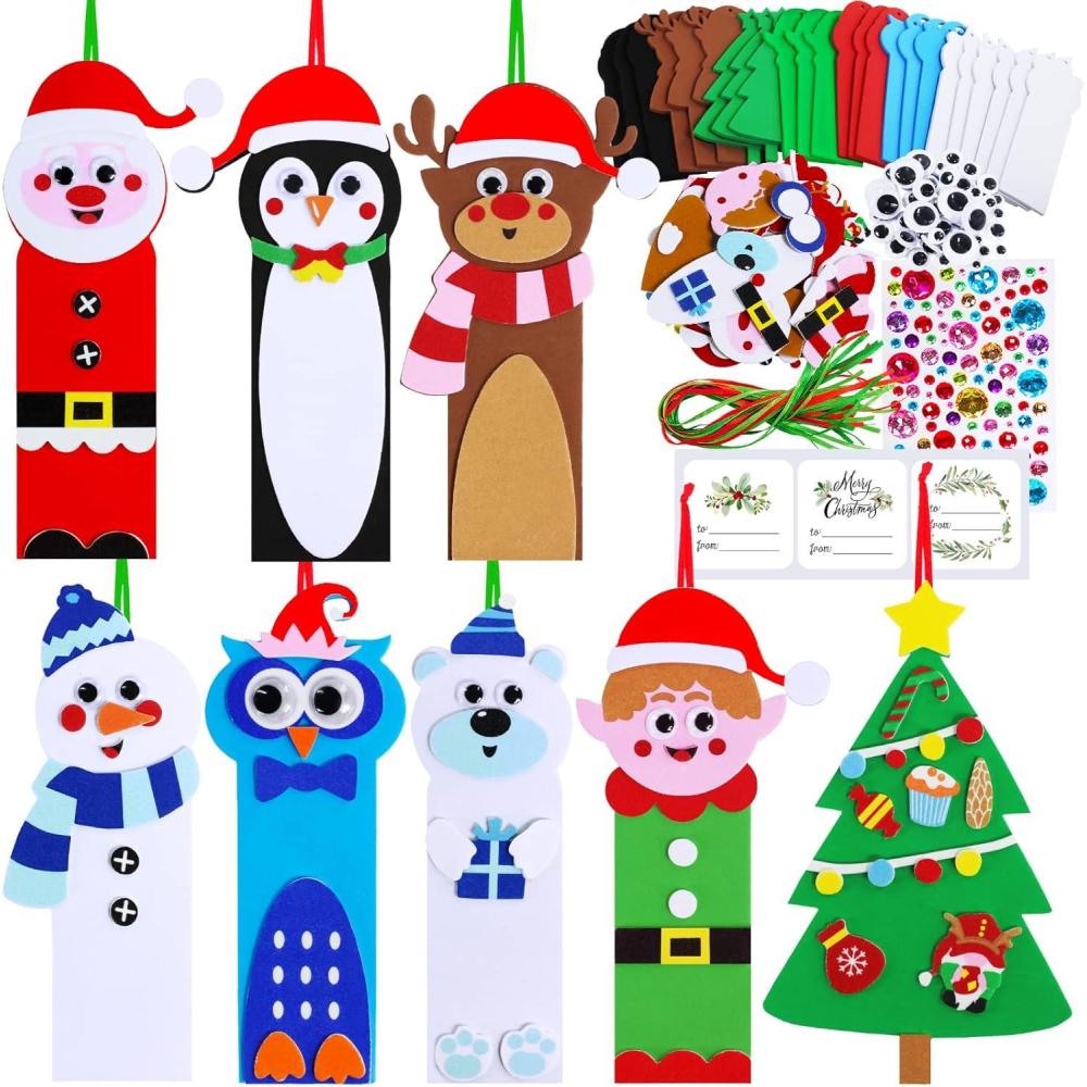 imageWinlyn 24 Sets Christmas Craft Kits Winter Crafts DIY Christmas Ornaments Art Sets Snowman Reindeer Pine Tree Owl Penguin Christmas Foam Stickers Arts and Crafts for Kids Holiday Classroom Activities