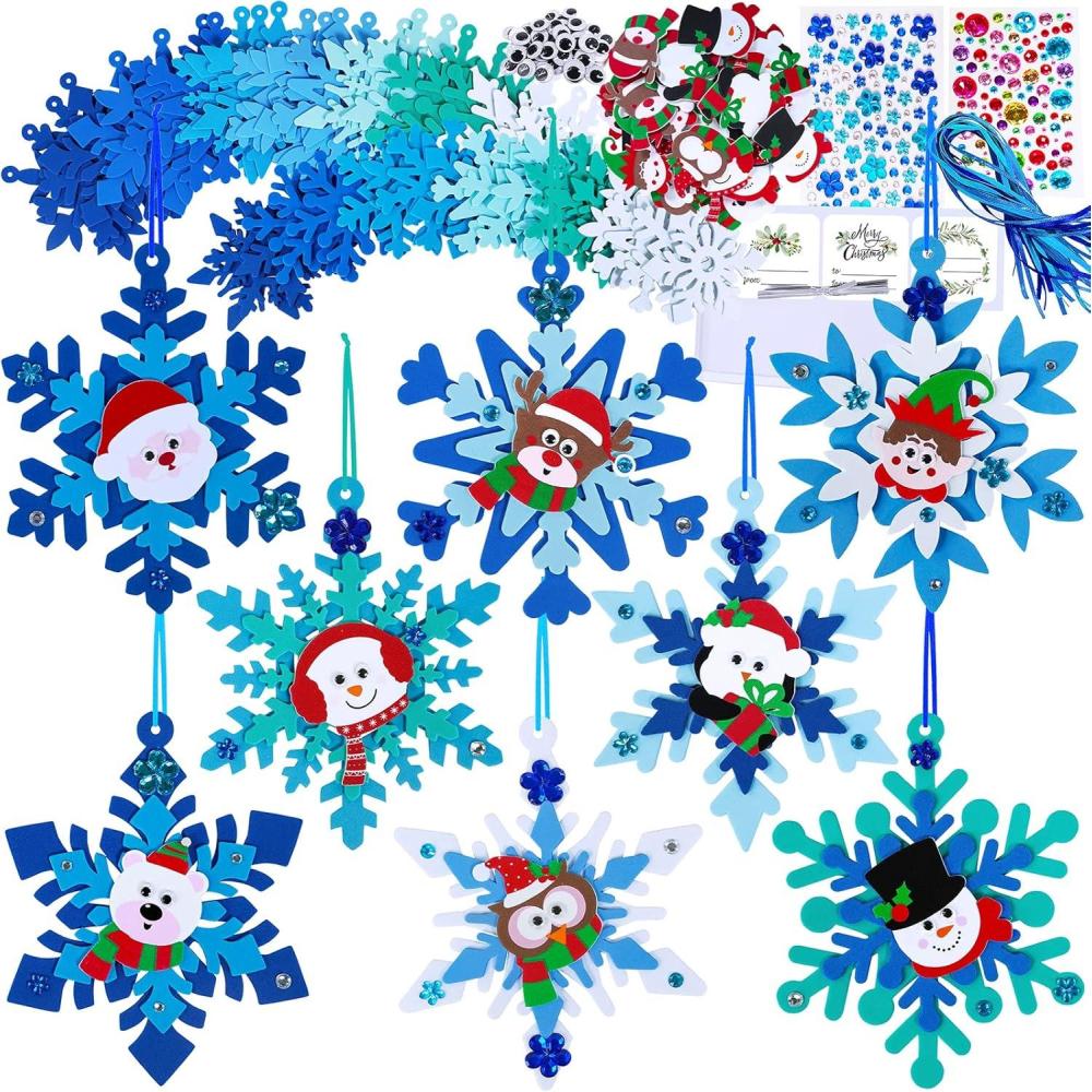 imageWinlyn 24 Sets Christmas Craft Kits Winter Crafts DIY Christmas Snowflake Ornaments Decorations Art Sets Foam Snowman Santa Owl Christmas Stickers for Kids Holiday Classroom Activities Party Favors