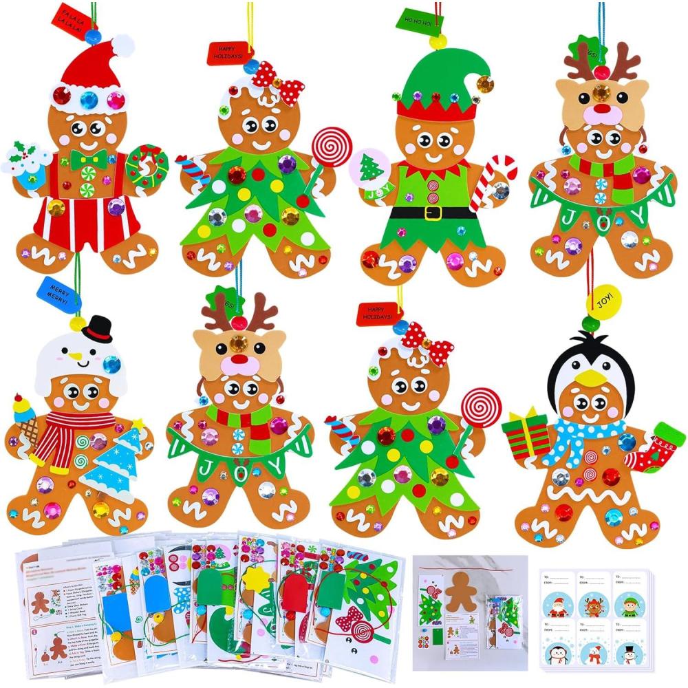 imageWinlyn 24 Sets Christmas Craft Kits Winter Crafts DIY Gingerbread Man Ornaments Decorations Festive Foam Stickers Christmas Arts and Crafts for Kids Holiday Home Classroom Art Activities Party Favors