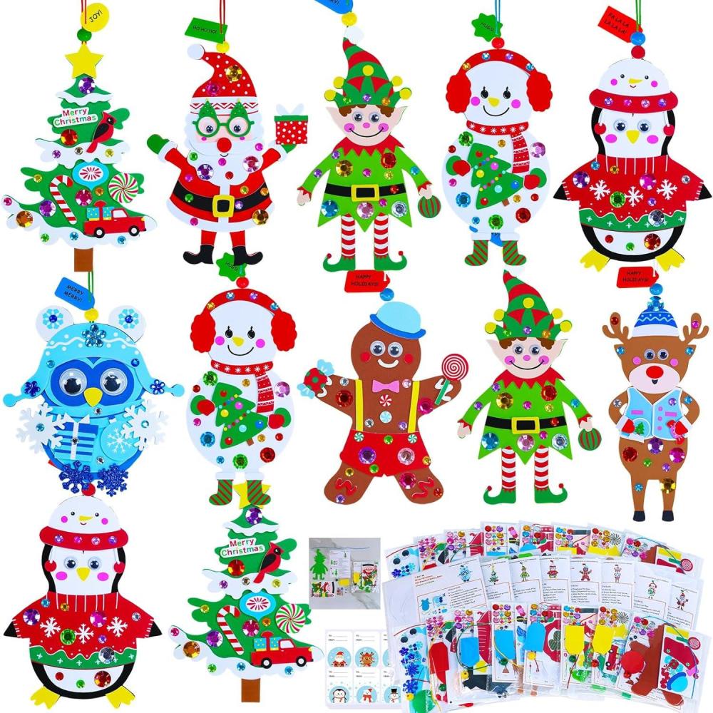imageWinlyn 24 Sets Christmas Craft Kits Winter Crafts DIY Holiday Ornaments Decorations Winter Festive Foam Stickers Christmas Arts and Crafts for Kids Christmas Home Classroom Art Activities Party Favors