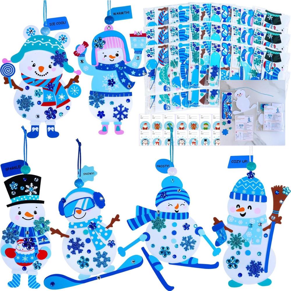 imageWinlyn 24 Sets Christmas Craft Kits Winter Crafts DIY Holiday Snowman Ornaments Decorations Snowman Festive Foam Stickers Christmas Arts and Crafts for Kids Home Classroom Art Activities Party Favor