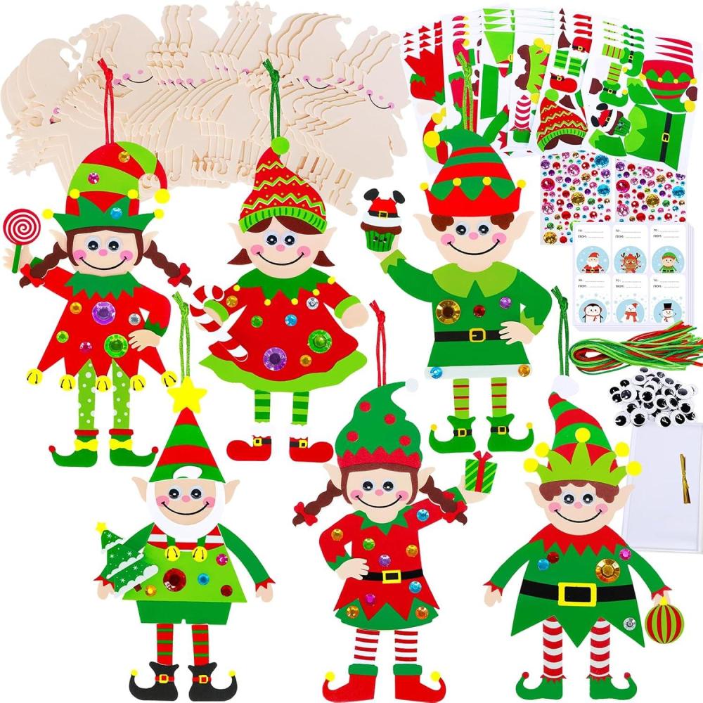 imageWinlyn 24 Sets Christmas Craft Kits Winter Crafts DIY Santas Helper Elf Ornaments Decorations Arts Sets Elf Christmas Foam Stickers for Kids Holiday Festive Home Classroom Activities Party Favors