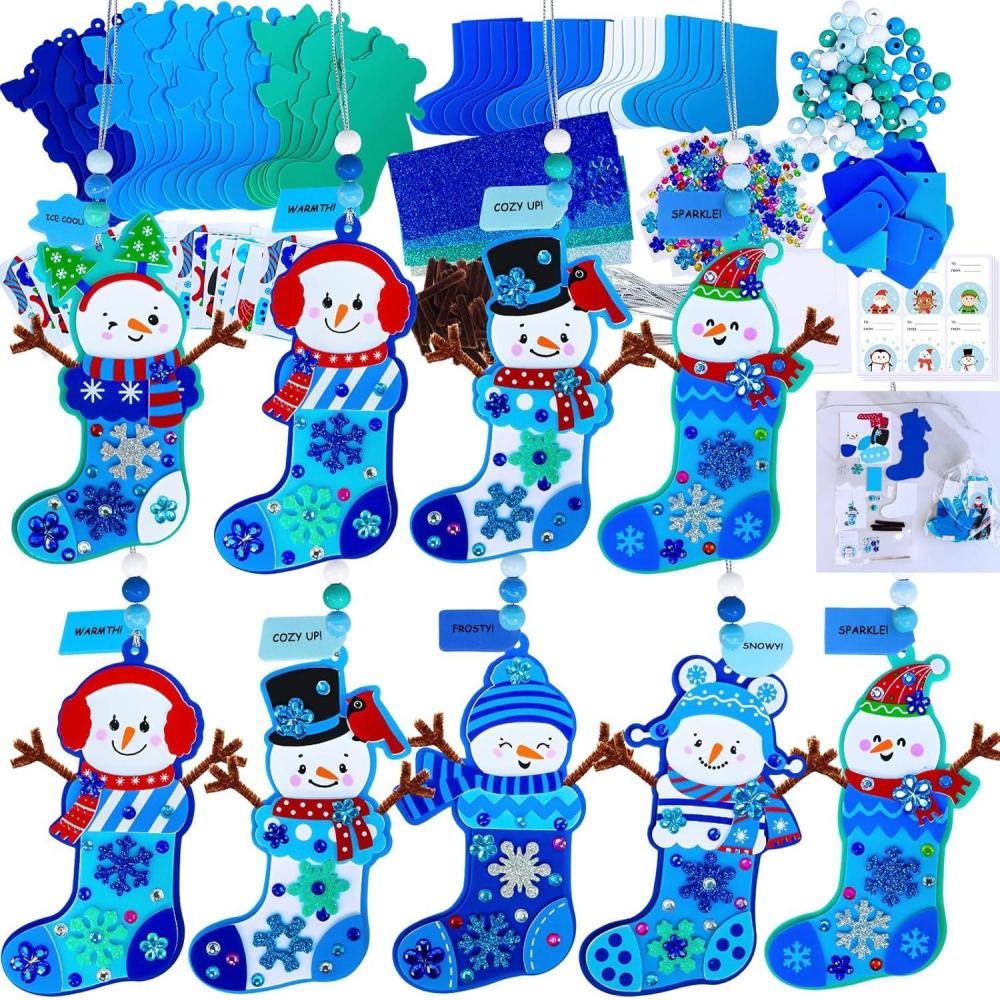 imageWinlyn 24 Sets Christmas Craft Kits Winter Crafts DIY Snowman Stocking Ornaments Decorations Snowman Snowflakes Foam Stickers Arts and Crafts for Kids Classroom Art Activities Holiday Party Favors