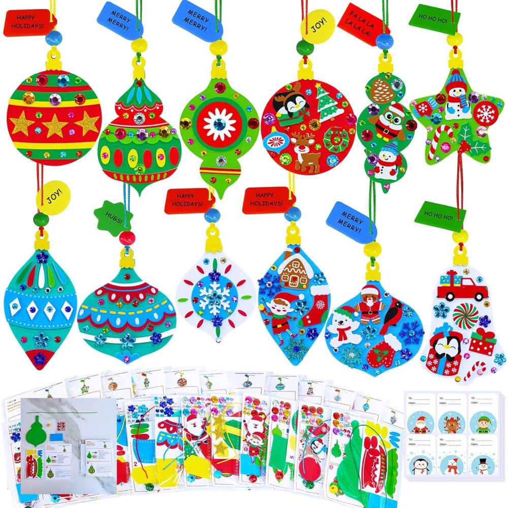 imageWinlyn 24 Sets Christmas Craft Kits Winter Crafts DIY Xmas Bauble Ornaments Decorations Festive Foam Stickers Christmas Arts and Crafts for Kids Holiday Party Favors Home Classroom Art Activities
