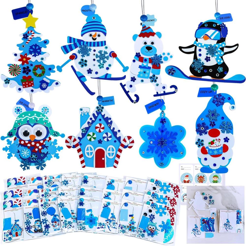 imageWinlyn 24 Sets Winter Craft Kits Christmas Crafts DIY Holiday Ornaments Decorations Craft Kits Festive Foam Stickers Winter Arts and Crafts for Kids Home Classroom Art Activities Party Favors