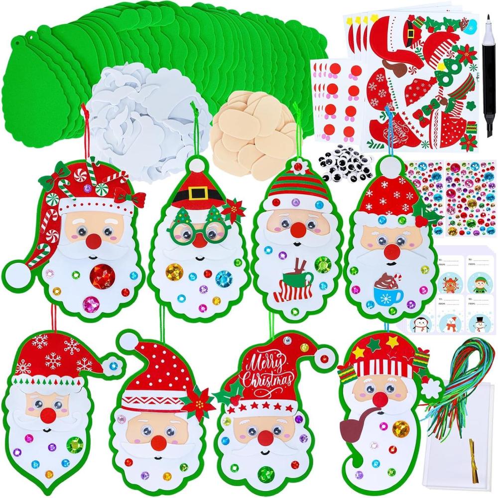 imageWinlyn 32 Sets Bulk Santa Christmas Ornaments Decorations Craft Kits School Arts and Crafts Foam Santa Christmas Stickers for Kids Holiday Xmas Festive Classroom Activities Party Favors Art Project