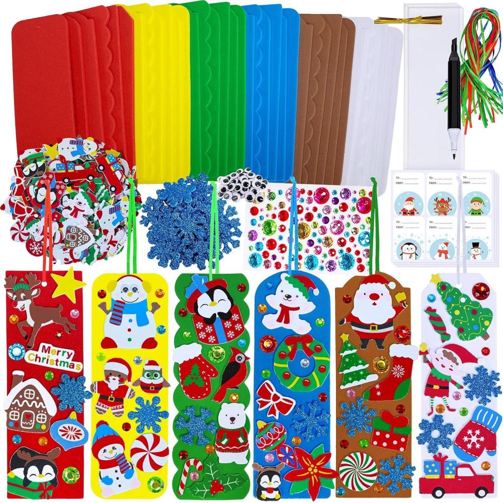 imageWinlyn 36 Sets Christmas Craft Kits Winter Crafts DIY Christmas Ornaments Art Sets Snowman Reindeer Pine Tree Penguin Christmas Foam Stickers Arts and Crafts for Kids Holiday Classroom Activities
