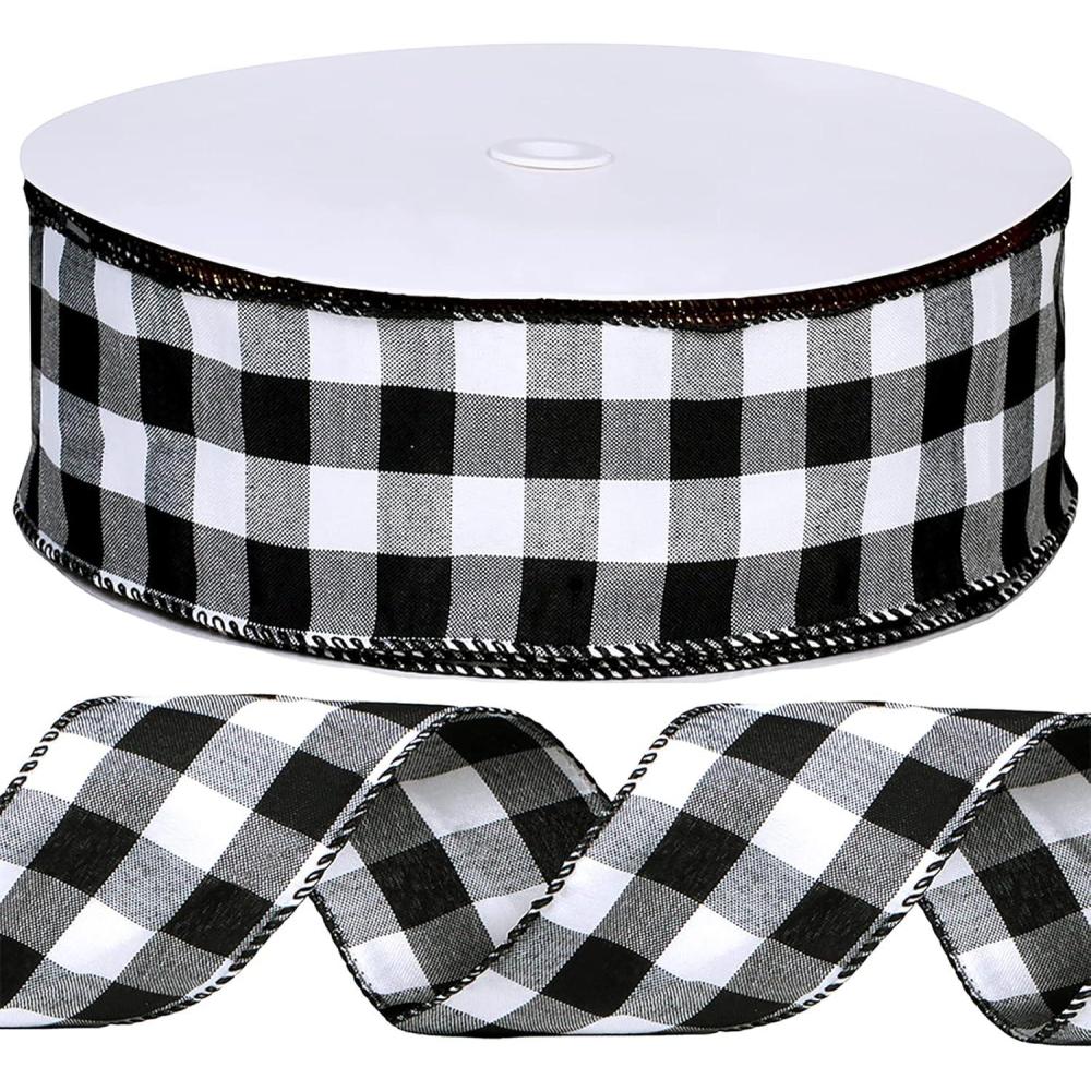 imageWinlyn 50 Yards Black and White Buffalo Check Plaid Wired Ribbon Gingham Ribbon 25quot Wide for Christmas Tree Wreath Bows Festive Farmhouse Decoration Gift Wrapping Crafts Floral Arrangement