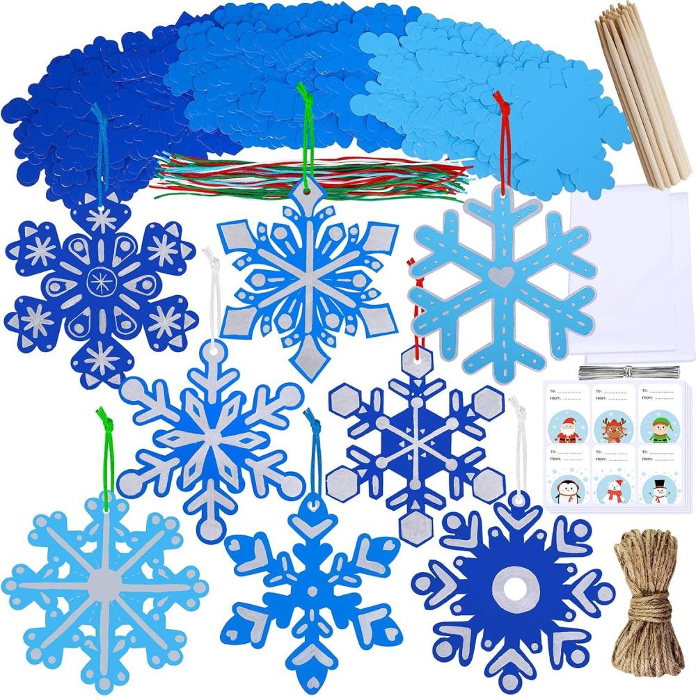 imageWinlyn 56 Sets 8 Styles Magic Color Scratch Blue Snowflake Ornaments Decorations Scratch Art Christmas Craft Kits Winter Crafts for Kids Holiday Seasonal Home Classroom Activities Party Favors