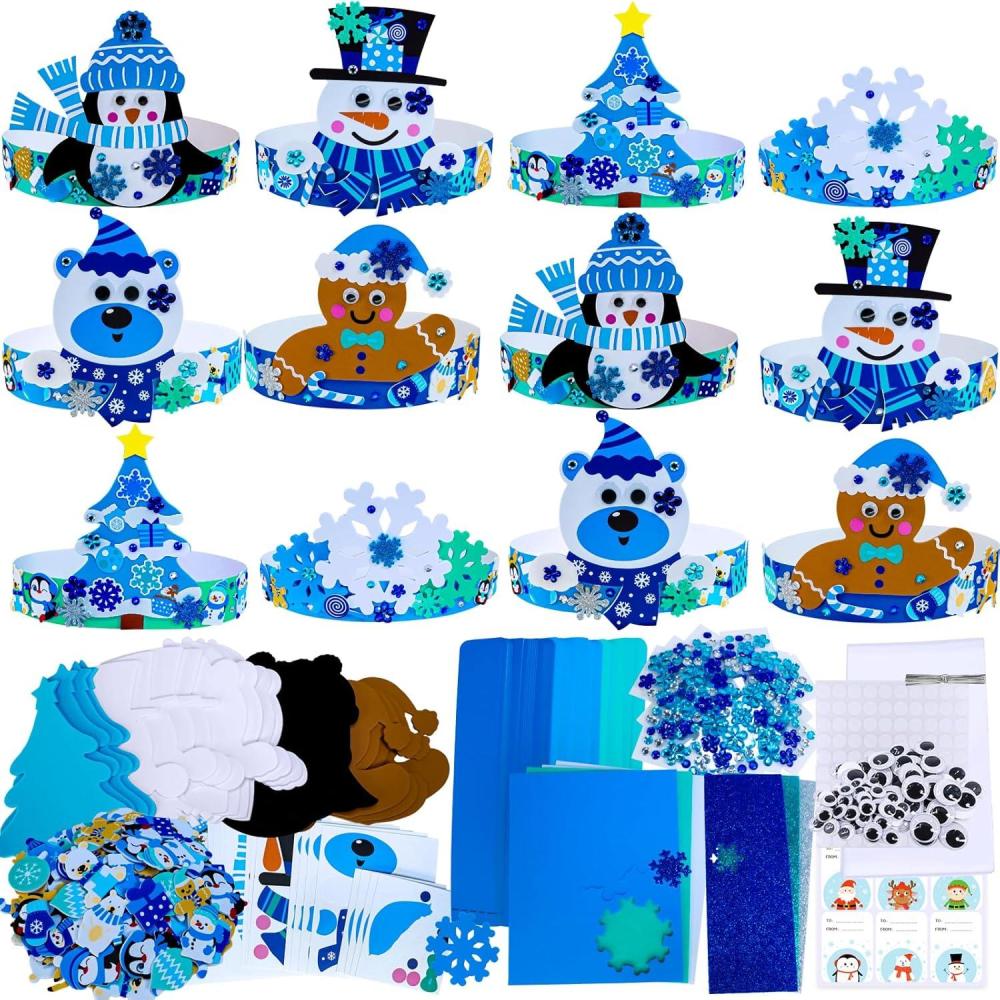 imageWinlyn Winter Craft Kits Christmas DIY Holiday Headbands Snowflake Snowman Penguin Foam Stickers Kids Art ampamp Party Favors
