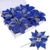 14 Set 8.7″ Wide 4 Layers Christmas Blue Glitter Poinsettia Flowers Picks Christmas Tree Ornaments for Blue Christmas Tree Wreaths Garland Holiday Seasonal Festive Navidad Decoration Gift Box Included(Blue)