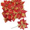 14 Set 8.7″ Wide 4 Layers Christmas Blue Glitter Poinsettia Flowers Picks Christmas Tree Ornaments for Blue Christmas Tree Wreaths Garland Holiday Seasonal Festive Navidad Decoration Gift Box Included(Red)