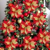 14 Set 8.7″ Wide 4 Layers Christmas Blue Glitter Poinsettia Flowers Picks Christmas Tree Ornaments for Blue Christmas Tree Wreaths Garland Holiday Seasonal Festive Navidad Decoration Gift Box Included(Red)