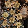 24 Pcs 4 Styles Christmas Gold Metallic Mesh Glitter Artificial Poinsettia Flower Stems Tree Ornaments in Box for Gold Christmas Tree Wreaths Garland Floral Gift Winter Wedding Holiday Decoration(Gold)