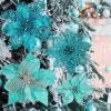 24 Pcs 4 Styles Christmas Gold Metallic Mesh Glitter Artificial Poinsettia Flower Stems Tree Ornaments in Box for Gold Christmas Tree Wreaths Garland Floral Gift Winter Wedding Holiday Decoration(Teal Blue)
