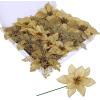 24 Pcs 4 Styles Christmas Gold Metallic Mesh Glitter Artificial Poinsettia Flower Stems Tree Ornaments in Box for Gold Christmas Tree Wreaths Garland Floral Gift Winter Wedding Holiday Decoration(Gold)