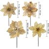 24 Pcs 4 Styles Christmas Gold Metallic Mesh Glitter Artificial Poinsettia Flower Stems Tree Ornaments in Box for Gold Christmas Tree Wreaths Garland Floral Gift Winter Wedding Holiday Decoration(Gold)