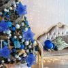 24 Pcs Christmas Blue Glitter Mesh Holly Leaf Artificial Poinsettia Flowers Stems Tree Ornaments 6.6″ W for Blue Christmas Tree Wreath Garland Gift Floral Winter Wedding Holiday Decoration(Blue)
