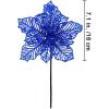 24 Pcs Christmas Blue Glitter Mesh Holly Leaf Artificial Poinsettia Flowers Stems Tree Ornaments 6.6″ W for Blue Christmas Tree Wreath Garland Gift Floral Winter Wedding Holiday Decoration(Blue)