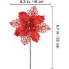 24 Pcs Christmas Silver Glittered Mesh Holly Leaf Artificial Poinsettia Flowers Picks Tree Ornaments 5.9″ W for Silver Christmas Tree Wreath Garland Floral Gift Winter Wedding Holiday Decoration(Red)