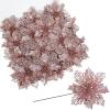 24 Pcs Christmas Silver Glittered Mesh Holly Leaf Artificial Poinsettia Flowers Picks Tree Ornaments 5.9″ W for Silver Christmas Tree Wreath Garland Floral Gift Winter Wedding Holiday Decoration(Rose Gold)