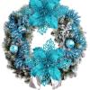 24 Pcs Christmas Silver Glittered Mesh Holly Leaf Artificial Poinsettia Flowers Picks Tree Ornaments 5.9″ W for Silver Christmas Tree Wreath Garland Floral Gift Winter Wedding Holiday Decoration(Teal Blue)