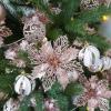 24 Pcs Christmas Silver Glittered Mesh Holly Leaf Artificial Poinsettia Flowers Picks Tree Ornaments 5.9″ W for Silver Christmas Tree Wreath Garland Floral Gift Winter Wedding Holiday Decoration(Rose Gold)
