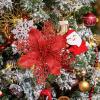 24 Pcs Christmas Silver Glittered Mesh Holly Leaf Artificial Poinsettia Flowers Picks Tree Ornaments 5.9″ W for Silver Christmas Tree Wreath Garland Floral Gift Winter Wedding Holiday Decoration(Red)