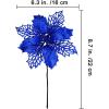 24 Pcs Christmas Silver Glittered Mesh Holly Leaf Artificial Poinsettia Flowers Picks Tree Ornaments 5.9″ W for Silver Christmas Tree Wreath Garland Floral Gift Winter Wedding Holiday Decoration(Blue)