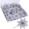 Supla 24 Pack Christmas Red Glitter Poinsettia Flowers Picks Christmas Tree Ornaments 5.9″ Wide for Red Christmas Tree Wreaths Garland Holiday Seasonal Wedding Decorations White Gift Box Included(Silver)