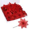 Supla 24 Pack Christmas Red Glitter Poinsettia Flowers Picks Christmas Tree Ornaments 5.9″ Wide for Red Christmas Tree Wreaths Garland Holiday Seasonal Wedding Decorations White Gift Box Included(Red)