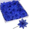 Supla 24 Pack Christmas Red Glitter Poinsettia Flowers Picks Christmas Tree Ornaments 5.9″ Wide for Red Christmas Tree Wreaths Garland Holiday Seasonal Wedding Decorations White Gift Box Included(Blue)
