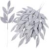 Winlyn 20 Pcs Pink Glitter Bay Leaf Sprays Artificial Christmas Tree Picks Sprays 12.7″ Tall for Pink Christmas Tree Wreath Swag Floral Arrangement Winter Wedding Bouquet Centerpiece Decoration(Silver)