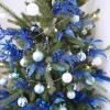 Winlyn 24 Pcs Christmas Artificial Leaf Sprays Pine Needles Pinecone Berries Stems Silver Glittered Christmas Decoration Picks 12.2″- 14.2″ Tall for Silver Christmas Tree Vase Fillers Wreath Décor(Blue)