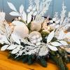Winlyn 24 Pcs Christmas Artificial Leaf Sprays Pine Needles Pinecone Berries Stems Silver Glittered Christmas Decoration Picks 12.2″- 14.2″ Tall for Silver Christmas Tree Vase Fillers Wreath Décor(White)