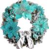 Winlyn 24 Set 3 Styles Christmas Blue Glitter Poinsettia Flowers Picks Christmas Tree Ornaments for Blue Christmas Tree Wreaths Garland Holiday Seasonal Wedding Decorations White Gift Box Included(Teal)