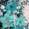 Winlyn 24 Set 3 Styles Christmas Blue Glitter Poinsettia Flowers Picks Christmas Tree Ornaments for Blue Christmas Tree Wreaths Garland Holiday Seasonal Wedding Decorations White Gift Box Included(Teal)