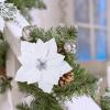 Winlyn 24 Set Christmas Glitter Gold Poinsettia Flowers Picks Christmas Tree Ornaments for Gold Christmas Tree Wreaths Garland Winter Holiday Seasonal Wedding Decorations White Gift Box Included(White)