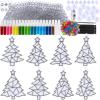 Winlyn 24 Sets Christmas Tree Suncatchers Ornaments Decorations DIY Window Paint Art Suncatchers Winter Crafts Painting Kits for Kids Classroom Activities Art Project Party Favors